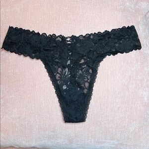 New Victoria's Secret "The Lacie” Black Lace Thong •Lace-up detail at back •L